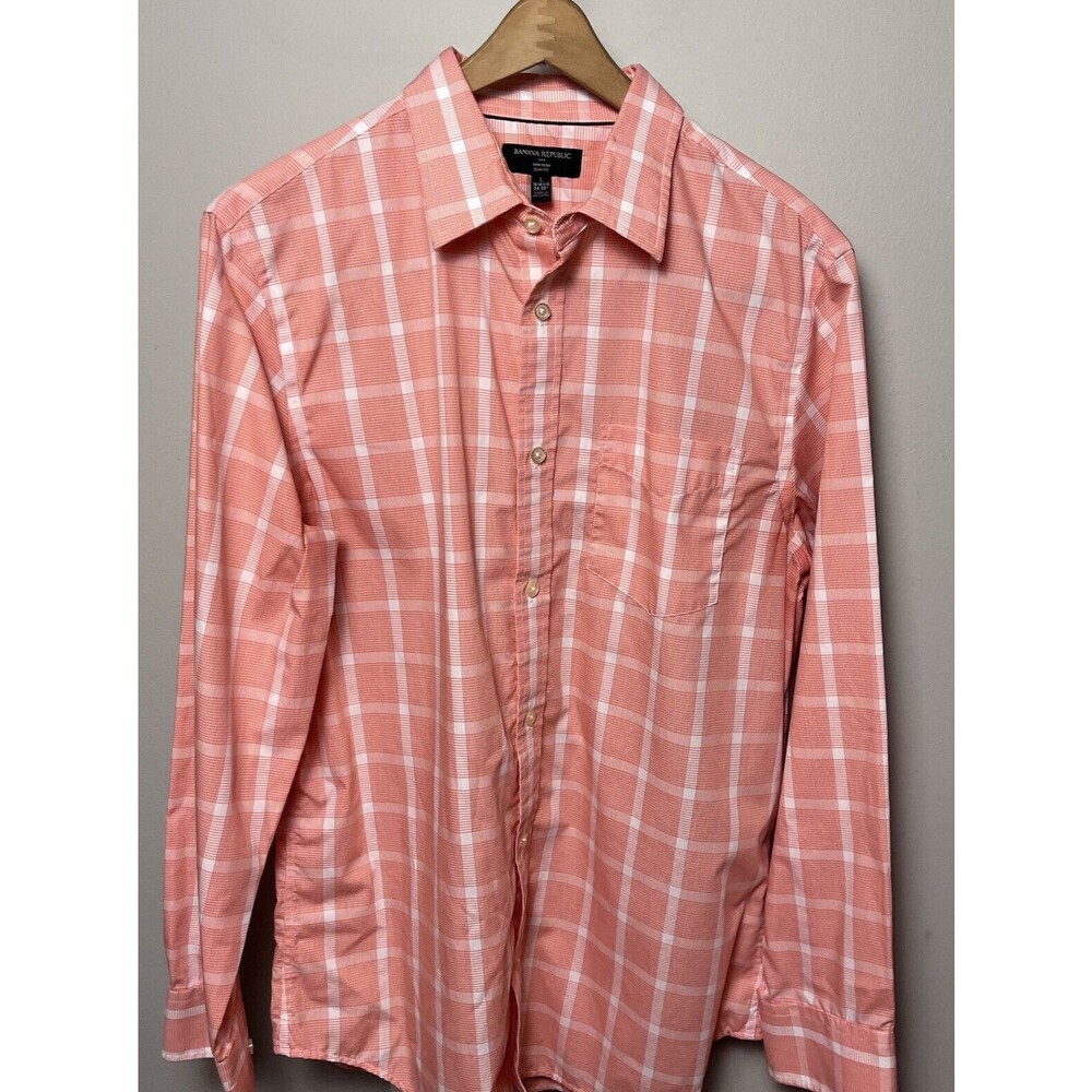Banana Republic Shirt Mens Large Orange Long Sleeve Button Up Cotton Plaid